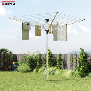 SANIPRO Séchoir <span class=keywords><strong>à</strong></span> <span class=keywords><strong>linge</strong></span> pliant robuste <span class=keywords><strong>à</strong></span> 4 bras, couleur personnalisable, réglable, pour jardin et extérieur - Product Image 1