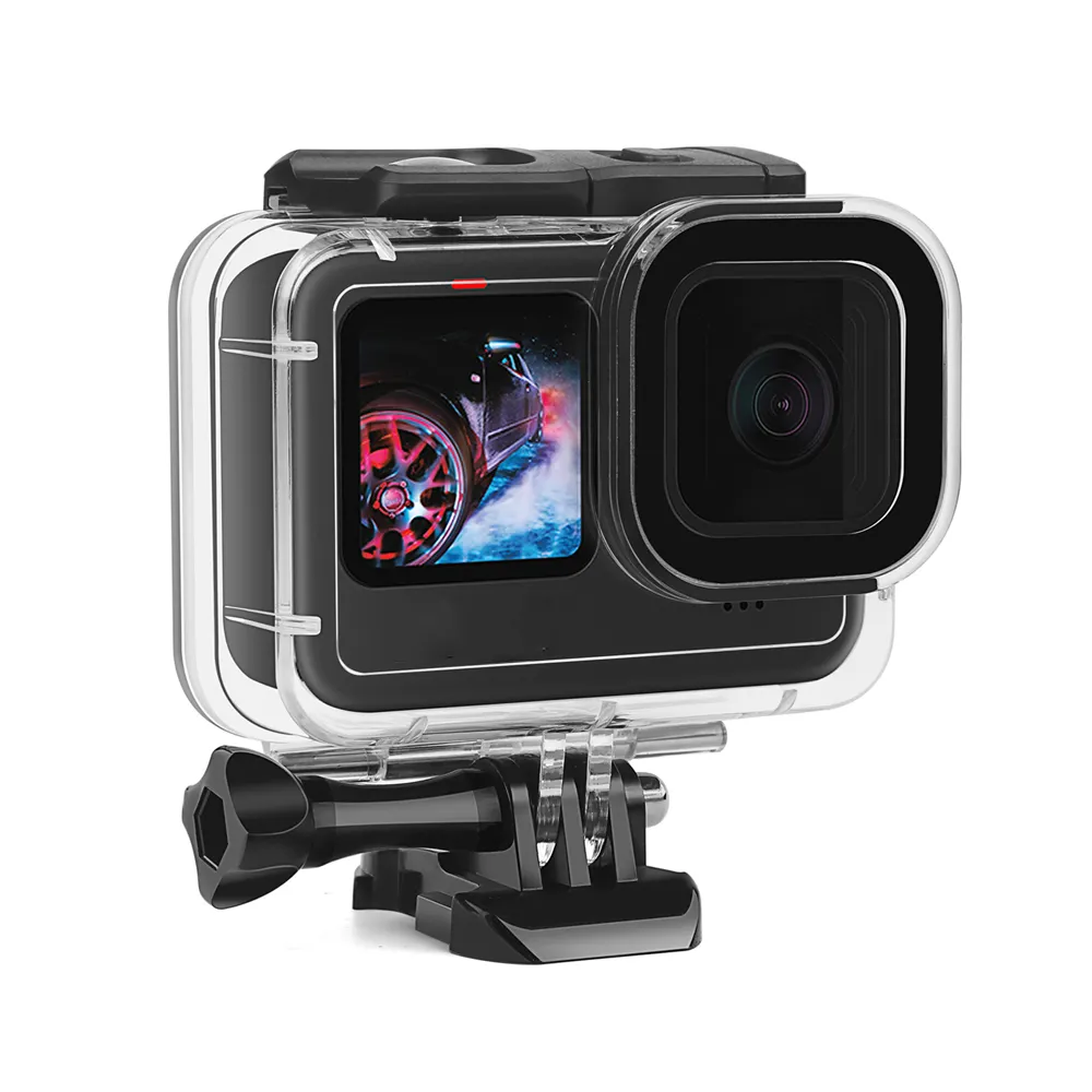 Casing pelindung tahan air untuk GoPro Hero 12 11 10 9, cangkang Rumah pelindung selam hitam dengan braket aksesori kamera aksi