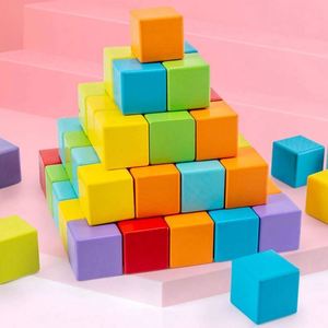 Cubes en bois, blocs de comptage carrés, blocs de construction en bois colorés, jeu d'empilage - Product Image 2