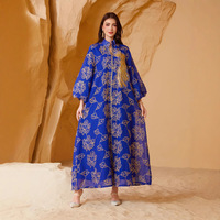 SW67 femmes été modeste Abaya transfrontalière musulman ethnique robe de soirée manches bouffantes en Polyester Sequin Burnout Jalabiya