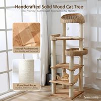 Arbre à chat en bois pour chats d'intérieur, grande tour à chat avec griffoir pour chats de grande taille, condo pour chat en bois massif avec panier tressé à la main