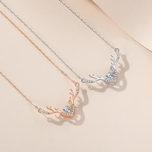 Collana in Argento Sterling S925 con Ciondolo a Forma di Cervo, Stile Bohemien Elegante, da <span class=keywords><strong>Donna</strong></span>, con Catena a Croce Mobile e Zirconi, per Fidanzamento - Product Image 3