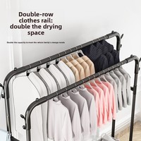 Séchoir à linge sur pied en fer pour balcon extérieur avec double barre fixe pour rangement de chambre et porte-chapeaux Modèle ZC