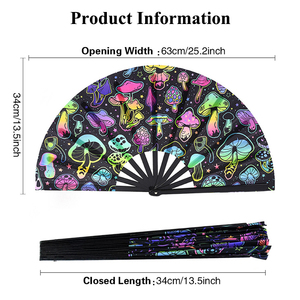 Precio de fábrica personalizado nuevo diseño de impresión de gran tamaño 33cm UV Light Up Festivals Neon UV Reactive Party Bamboo Kung Fu Fan - Product Image 2