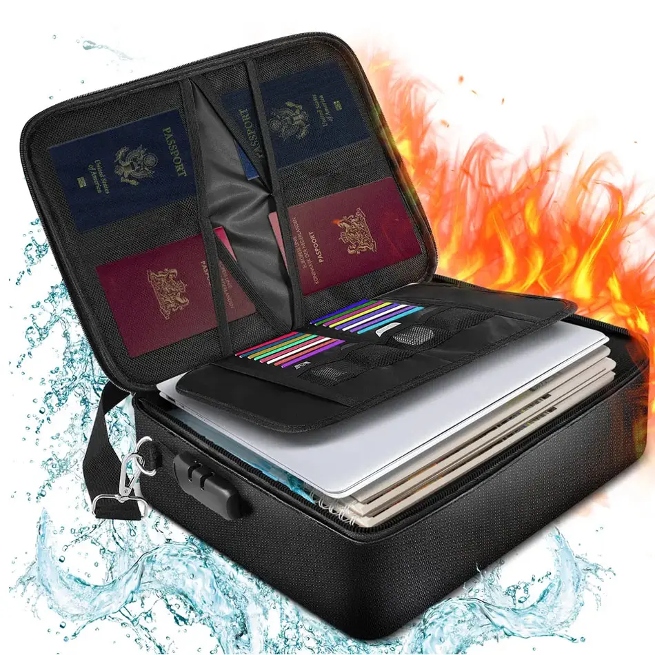 2023 Hard Type File Lockable Feuerfeste Dokumenten box Zusammen klappbare Datei Faltbare Datei mit großer Kapazität Business Use Passport Organizer Box