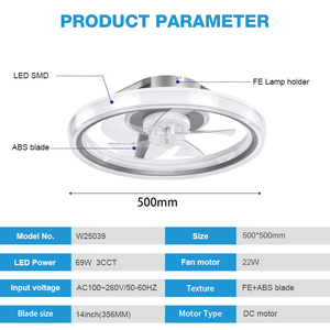 ราคาโรงงาน โคมไฟพัดลมเพดาน LED ขนาด 14 นิ้ว รุ่น W25039 สำหรับตกแต่งภายในห้องนอน กันน้ำระดับ IPX0 ดีไซน์เรียบง่าย รุ่น W25039 - Product Image 4