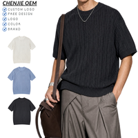 T-shirt en tricot gaufré rayé avec logo personnalisé, style Old Money de luxe léger, respirant, décontracté, OEM/ODM