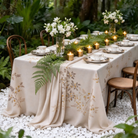Nappe à imprimé de branches botaniques, couverture de table vintage à motifs de brindilles végétales pour banquets de mariage, hôtels, restaurants et décoration de tables d'événements