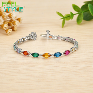 Bracelet de tennis en acier inoxydable 316 avec zircon coloré taille <span class=keywords><strong>marquise</strong></span>, revêtement PVD or épais non allergène, personnalisable OEM&ODM - Product Image 5