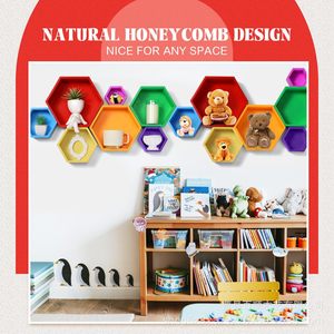 Wooden Hexagonal Wall Mounted <b>Shelf</b> 7 Piece Set Colorful Storage <b>Rack</b> For Kids Room Decoration - Product Image 1