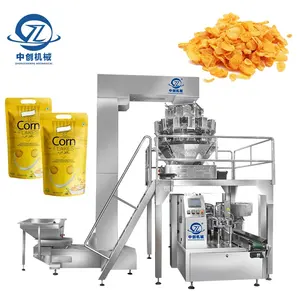 Combinación de pesaje multicabezal envasado automático granos copos de maíz cereales nueces Chips Ziplock bolsa empaquetadora con nitrógeno
