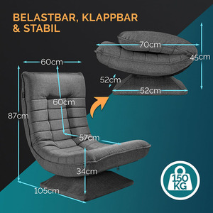 Floor Chair Adjustable Backrest 360&deg; Rotatable Foldable 150 kg Load Capacity Padded Living Room Gaming Relax Floor Chair Black - Product Image 6