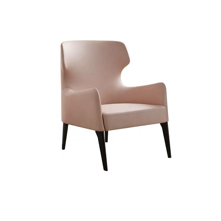 dubai modern leisure wooden chair pink color Contemporary copy leather lounge chair