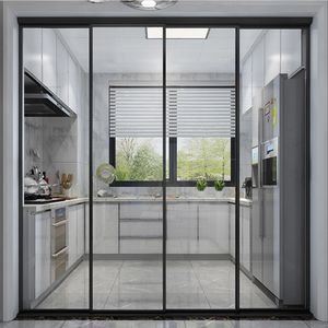 Pintu Geser Aluminium Interior Kaca Pintu Masuk Bingkai Ramping Tipis Aluminium Pintu Internal Geser untuk Dapur