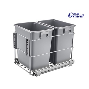 kitchen cabinet pull out waste bins basket double trash bins with lid/cover ball bearing slide