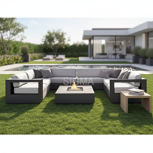Ensemble de canapés d'extérieur contemporains en aluminium de luxe, modernes, avec coussins imperméables à séchage rapide, <span class=keywords><strong>mousse</strong></span> haute densité, design durable <span class=keywords><strong>pour</strong></span> le jardin - Product Image 1
