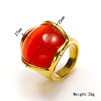 Herren Großer Roter Cabochon Katzenauge-Stein Eingelegter Edelstahl Vergoldeter Modischer Statement-Ring Täglicher Party-Schmuck