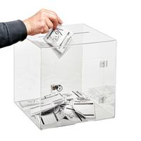 Benutzer definierte Plexiglas Suggestion Box Sparschwein Clear Acryl Smash Spar büchse Acryl Charity Ballot Spenden boxen mit Schloss