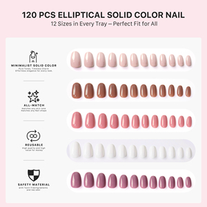 AIERFEI 120 <span class=keywords><strong>Uñas</strong></span> Postizas Ovaladas a Presión, 5 Colores Básicos Clásicos Sólidos Mixtos, <span class=keywords><strong>Uñas</strong></span> Acrílicas Universales al por Mayor - Product Image 3