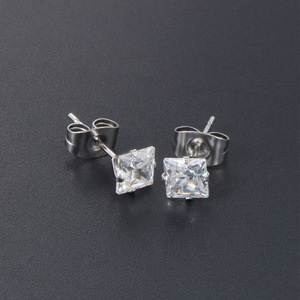 Stud <b>Earrings</b> Square Diamond Shape Claw Setting Stainless Steel Women's Fashion Jewelry Gift CF062 - Product Image 3