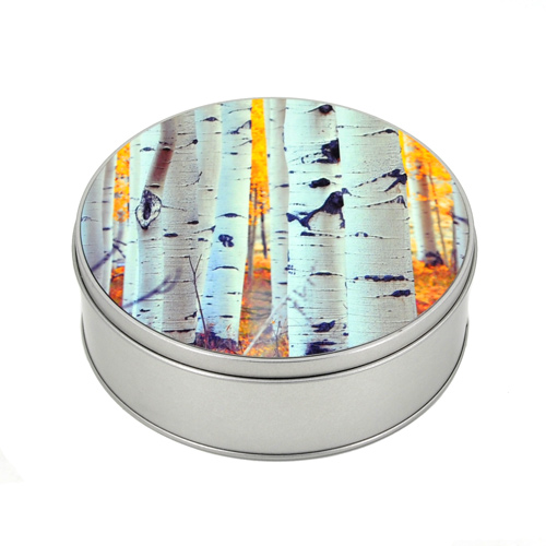 Пользовательский дизайн, круглая переработанная металлическая жестяная коробка «сделай сам», Рождественская Подарочная коробка для конфет с алюминиевым листом