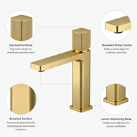 Robinet de lavabo carré en laiton massif, monocommande avec cartouche en céramique, plusieurs finitions de surface pour la décoration de salle de bain moderne