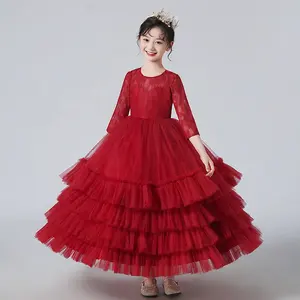 Uzun kollu çocuklar yüksek kaliteli kabarık katmanlı balo çiçek kız genç nedime elbisesi güzel Communion elbise kızlar için