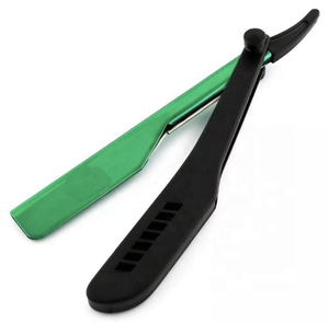 Navaja de Afeitar Profesional para Barbería con Cuchilla Recta Plegable de Acero Inoxidable, Hoja Única para Hombre, Color Verde - Product Image 1