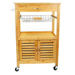 Large Storage <b>Cabinet</b> 3 Tier Bamboo Serving Utility Rolling Island Cart <b>Kitchen</b> Trolley with Wheels for Home - Product Image 1