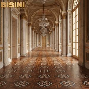 <span class=keywords><strong>Parquet</strong></span> de luxe de qualité palais pour grandes villas : <span class=keywords><strong>Parquet</strong></span> en noyer artisanal avec incrustation octogonale en marbre noir et blanc - Product Image 2