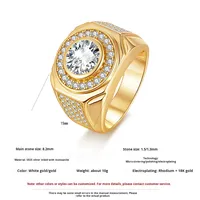 Classique 18k plaqué or hommes Moissanite bague de mariage Offre Spéciale 925 argent géométrique cercle Hiphop Style broche réglage fin