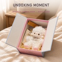 Boîte cadeau rigide en papier avec fermeture magnétique, logo personnalisé, double porte, impression quadricolore, découpes pour l'emballage de jouets en peluche