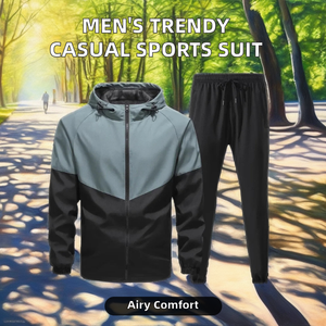 Completo Sportivo Casual da <span class=keywords><strong>Uomo</strong></span> alla Moda, Giacche Traspiranti di Marca Europea per l'Autunno, <span class=keywords><strong>Abbigliamento</strong></span> <span class=keywords><strong>Giovanile</strong></span> Elegante con Motivo Tinta Unita - Product Image 2