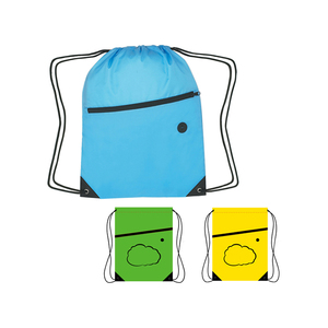 210D Polyester Sports Drawstring Pack With Front Zipper