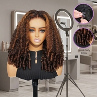 Pelucas de Cabello Humano de Doble Trama, Rizado Pixie, con Encaje Frontal, Cabello Virgen Vietnamita SDD, Densidad Completa, Color Marrón Chocolate para Mujeres