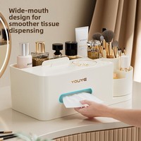 Boîte de rangement cosmétique en plastique avec couvercle, capacité 2L, design minimaliste moderne pour bureau, coiffeuse et organiseur de mouchoirs