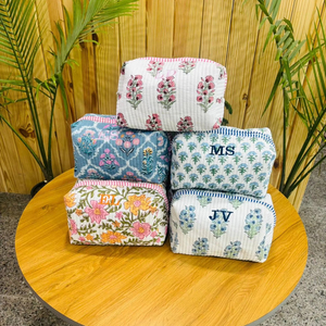 Handmade Floral Cotton Down <b>Zip</b> Makeup Bag Bridesmaid Gifts Proposal Cosmetic Bag Women Cosmetic Bags - Product Image 1