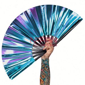 2025 Hot Sale 33Cm Laser Holographic Bamboo Portable Folk Art Folding <b>Hand</b> <b>Fan</b> Painted for Party Wedding Decoration - Product Image 1