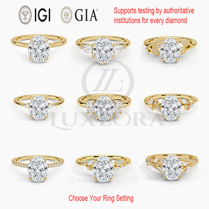 Ouro Sólido 10K 14K 18K 1ct 2ct 3ct Lab Grown Diamante DEF Cor VVS VS Diamante 4 Pontas Anel com Acentos Anel de Noivado - Product Image 3