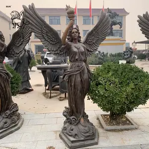 BLVE extérieur taille réelle jardin métal déesse grecque cuivre Sculpture Bronze victoire ange Statue avec torche de maintien