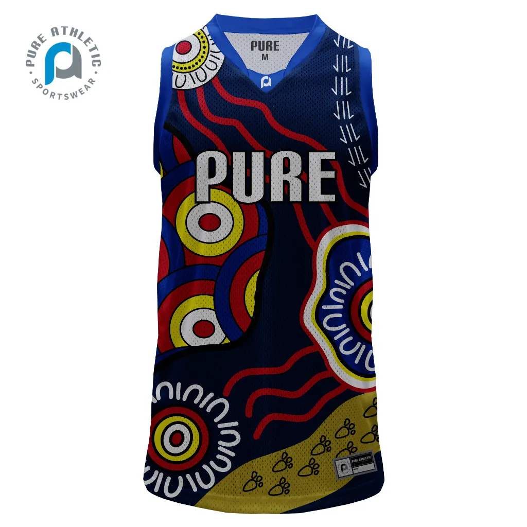 Maglia da basket aborigena maglia da basket 2024 moda sublimazione maglia da basket e pantaloncini all'ingrosso personalizzato