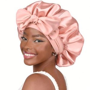 Bonnet de nuit en satin extra large avec bande à nouer, imprimé léopard, bonnet de sommeil en soie pour femmes aux cheveux bouclés - Product Image 6