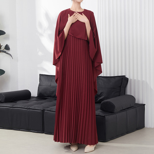 Ventas directas de fábrica 2025 nuevos vestidos casuales sueltos de talla grande para mujer vestidos de noche lisos con vestido plisado de manga de murciélago plisado - Product Image 4