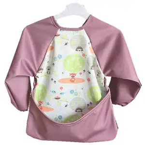 New Design Baby Bibs Polyester Waterproof Feeding Long Sleeves Baby Bib Apron For Sale