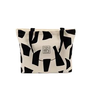 High Quality Large Capacity Korean Organic Cotton Canvas Tote Messenger Bag Plain Beach Bag Women Shopping Bags With Zipper