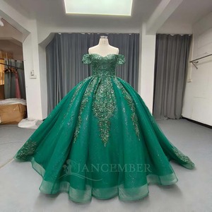 ANY218 Elegant <b>Emerald</b> Green Off The Shoulder Chiffon Evening <b>Dress</b> With Train - Product Image 1