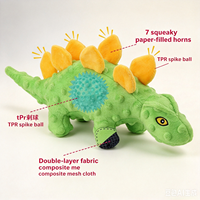 Jouet pour chien 2-en-1 durable en peluche, grand dinosaure couineur, stégosaure de dessin animé, pour soulager l'ennui et prendre soin des dents