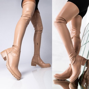 Botas Largas por Encima de la Rodilla con Punta Redonda y Tacón Plano, Color Nude, para Mujer, Invierno 2021, Nuevo Diseño Personalizado, Talla 43 - Product Image 3