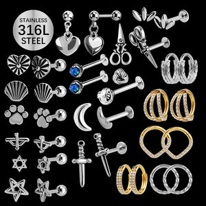 أقراط صغيرة من الفولاذ المقاوم للصدأ للبيع بالجملة من المصنع ، أقراط طوق الزركون المطلية بالذهب على شكل قلب وقلب وقشرة القمر - Product Image 2