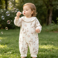 Combinaison pour bébé fille en coton à motif floral, col en dentelle à volants, manches longues, poignets à volants, boutons à pression, combinaison pour bébé
